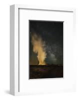 USA, Wyoming, Yellowstone NP. Milky Way and erupting Old Faithful Geyser.-Jaynes Gallery-Framed Photographic Print