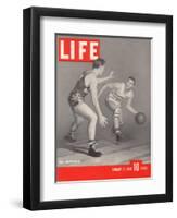 USC Basketball Player Ralph Vaughn Dribbling Past Teammate Tom McGarvin, January 15, 1940-David Scherman-Framed Photographic Print