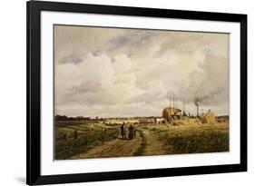 Use of the First Threshing Machine at Lankow, Schwerin, 1882-Carl Malchin-Framed Giclee Print