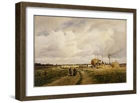 Use of the First Threshing Machine at Lankow, Schwerin, 1882-Carl Malchin-Framed Giclee Print