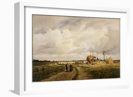 Use of the First Threshing Machine at Lankow, Schwerin, 1882-Carl Malchin-Framed Giclee Print