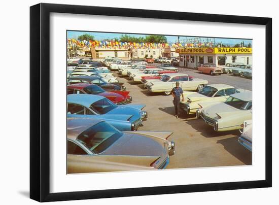 Used Car Lot, Lots of Fins-null-Framed Art Print