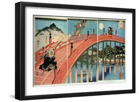 Ushiwaka and Benkei Fighting on Gojo Bridge, Published C.1839 (Colour Woodblock Print)-Kuniyoshi Utagawa-Framed Giclee Print