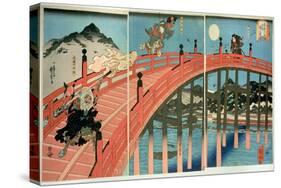 Ushiwaka and Benkei Fighting on Gojo Bridge, Published C.1839 (Colour Woodblock Print)-Kuniyoshi Utagawa-Stretched Canvas