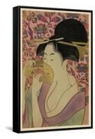 Using a Comb Like a Fan-Kitagawa Utamaro-Framed Stretched Canvas