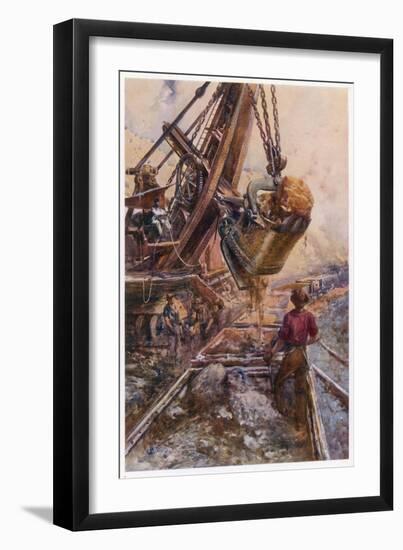 Using a Steam Shovel to Clear Away Heavy Debris While Constructing a Railway-E.p. Kinsella-Framed Art Print