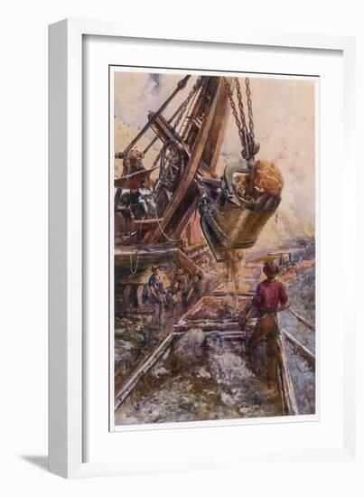 Using a Steam Shovel to Clear Away Heavy Debris While Constructing a Railway-E.p. Kinsella-Framed Art Print