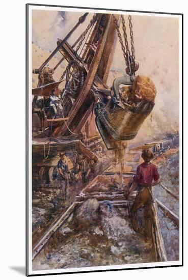 Using a Steam Shovel to Clear Away Heavy Debris While Constructing a Railway-E.p. Kinsella-Mounted Art Print