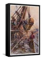 Using a Steam Shovel to Clear Away Heavy Debris While Constructing a Railway-E.p. Kinsella-Framed Stretched Canvas