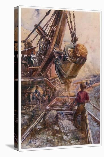 Using a Steam Shovel to Clear Away Heavy Debris While Constructing a Railway-E.p. Kinsella-Stretched Canvas