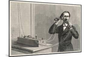Using Bell's Original Telephone Apparatus-null-Mounted Art Print