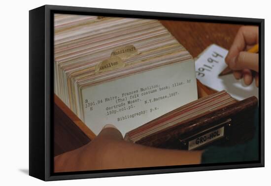 Using Library Card Catalog-William P^ Gottlieb-Framed Stretched Canvas