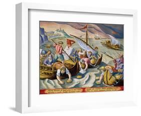 Using Sponges to Collect Naphtha from the Surface of the Waves-Jan van der Straet-Framed Giclee Print