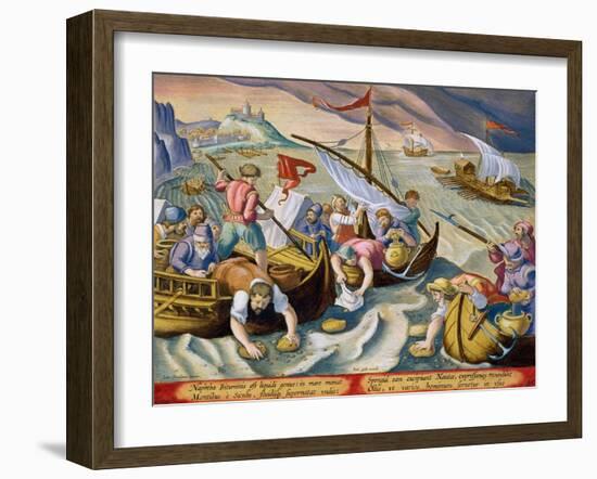 Using Sponges to Collect Naphtha from the Surface of the Waves-Jan van der Straet-Framed Giclee Print