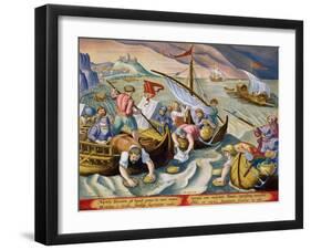 Using Sponges to Collect Naphtha from the Surface of the Waves-Jan van der Straet-Framed Giclee Print