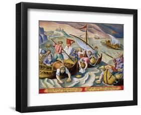 Using Sponges to Collect Naphtha from the Surface of the Waves-Jan van der Straet-Framed Premium Giclee Print