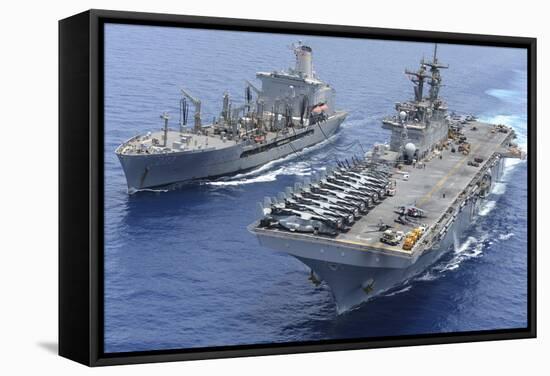 USNS Laramie an USS Kearsarge Conduct a Replenishment at Sea-null-Framed Stretched Canvas