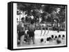 USO Chorus Girls Doing High-Kicks in Swimsuits During Impromptu Song and Dance on Beach-Peter Stackpole-Framed Stretched Canvas