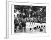 USO Chorus Girls Doing High-Kicks in Swimsuits During Impromptu Song and Dance on Beach-Peter Stackpole-Framed Premium Photographic Print