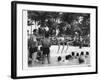 USO Chorus Girls Doing High-Kicks in Swimsuits During Impromptu Song and Dance on Beach-Peter Stackpole-Framed Premium Photographic Print