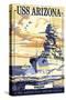 USS Arizona Battleship - Sunset Scene-Lantern Press-Stretched Canvas