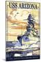 USS Arizona Battleship - Sunset Scene-Lantern Press-Mounted Art Print