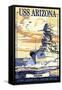 USS Arizona Battleship - Sunset Scene-Lantern Press-Framed Stretched Canvas