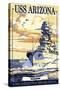 USS Arizona Battleship - Sunset Scene-Lantern Press-Stretched Canvas