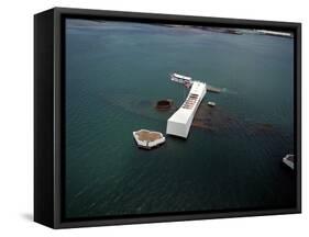 USS Arizona Memorial Rests on the Actual Battleship Sunk in Pearl Harbor, 1991-null-Framed Stretched Canvas