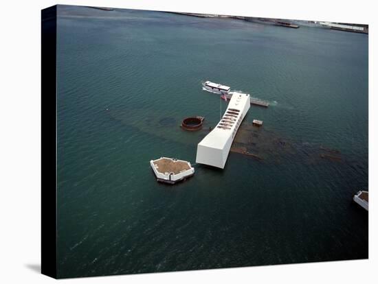 USS Arizona Memorial Rests on the Actual Battleship Sunk in Pearl Harbor, 1991-null-Stretched Canvas
