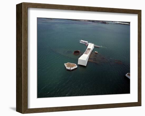 USS Arizona Memorial Rests on the Actual Battleship Sunk in Pearl Harbor, 1991-null-Framed Photo