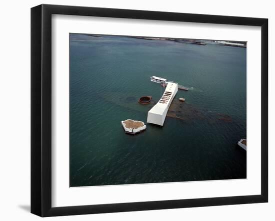 USS Arizona Memorial Rests on the Actual Battleship Sunk in Pearl Harbor, 1991-null-Framed Photo