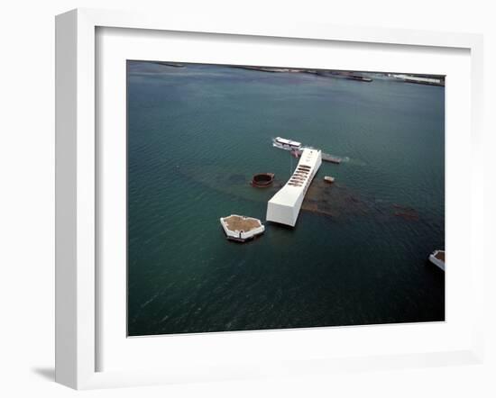 USS Arizona Memorial Rests on the Actual Battleship Sunk in Pearl Harbor, 1991-null-Framed Photo