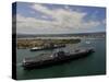 USS Carl Vinson Passes the USS Missouri Memorial in Pearl Harbor-Stocktrek Images-Stretched Canvas