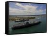 USS Carl Vinson Passes the USS Missouri Memorial in Pearl Harbor-Stocktrek Images-Framed Stretched Canvas