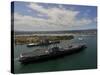 USS Carl Vinson Passes the USS Missouri Memorial in Pearl Harbor-Stocktrek Images-Stretched Canvas