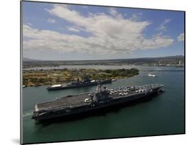 USS Carl Vinson Passes the USS Missouri Memorial in Pearl Harbor-Stocktrek Images-Mounted Photographic Print