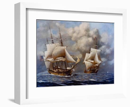 USS Constellation Defeats L'Insurgente During Undeclared War with France, 1799-null-Framed Art Print