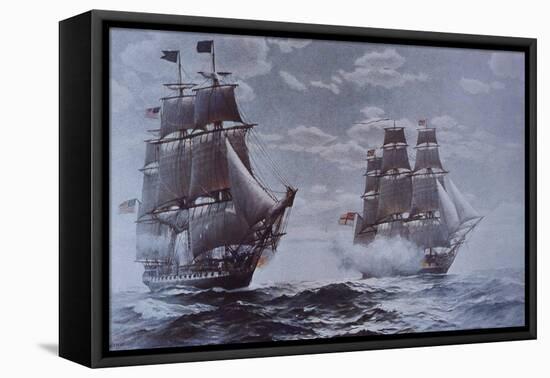USS Constitution and HMS Java-null-Framed Stretched Canvas