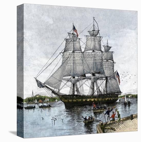 USS "Constitution" Being Towed Out of Boston Harbor, 1812-null-Stretched Canvas