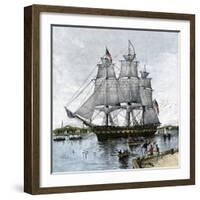 USS "Constitution" Being Towed Out of Boston Harbor, 1812-null-Framed Giclee Print