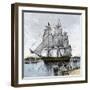 USS "Constitution" Being Towed Out of Boston Harbor, 1812-null-Framed Giclee Print