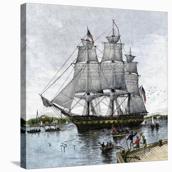 USS "Constitution" Being Towed Out of Boston Harbor, 1812-null-Stretched Canvas