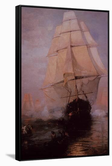 USS Constitution Escaping the British-null-Framed Stretched Canvas