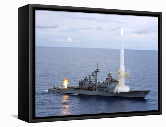 USS Cowpens Fires Standard Missiles 2 at An Airborne Drone-Stocktrek Images-Framed Stretched Canvas