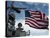 USS Cowpens Flies a Large American Flag During a Live Fire Weapons Shoot-Stocktrek Images-Stretched Canvas