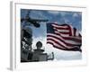 USS Cowpens Flies a Large American Flag During a Live Fire Weapons Shoot-Stocktrek Images-Framed Photographic Print