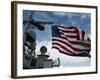 USS Cowpens Flies a Large American Flag During a Live Fire Weapons Shoot-Stocktrek Images-Framed Photographic Print