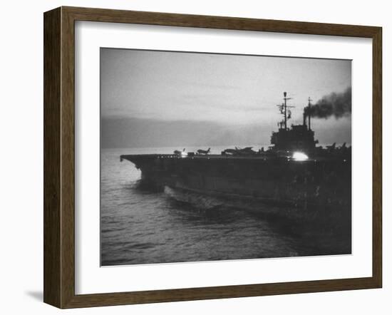 Uss Forrestal, Planes Taking Off During Mid-East Tour-null-Framed Photographic Print