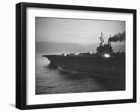 Uss Forrestal, Planes Taking Off During Mid-East Tour-null-Framed Photographic Print